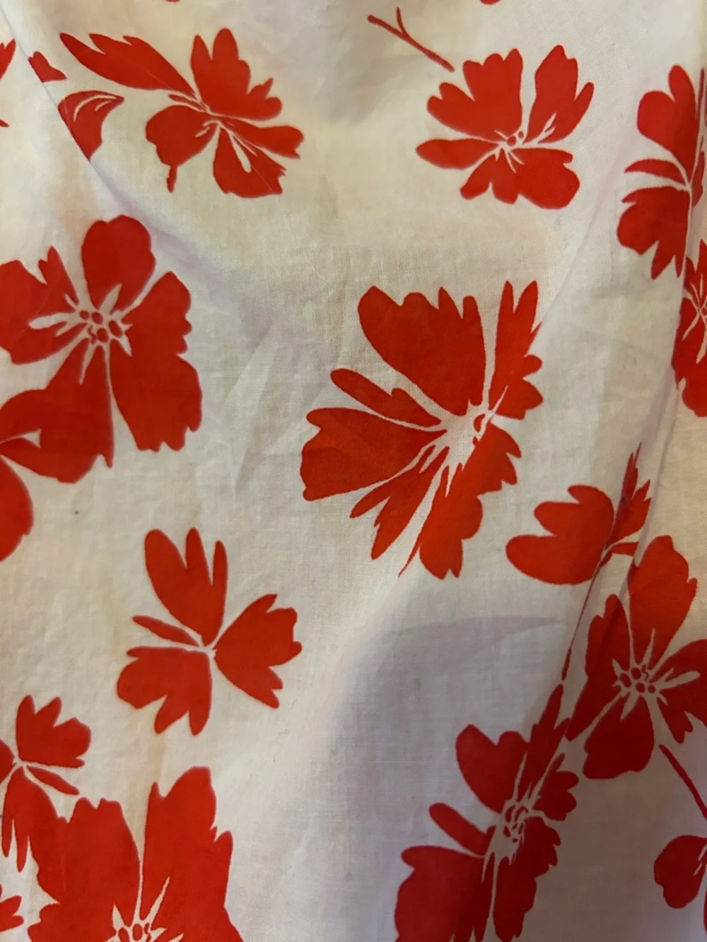 J. Crew White Tank Top with Red Floral Print, Ruffle straps, Size XL